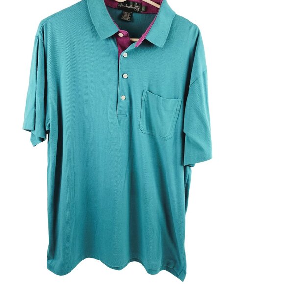 Knights of Round Table Mens Size L Polo Shirt Teal Purple Collar Retro 90s - Picture 1 of 7